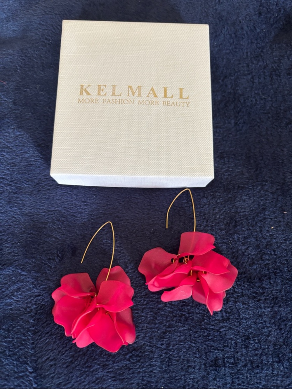 Hot Pink Floral Drop Earrings with Gold Hooks
